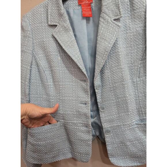Gorgeous pristine light blue Oscar de la Renta women's tweed jacket size 14 - Picture 3 of 7